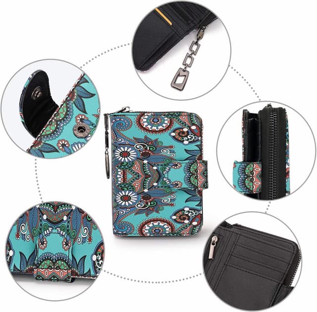 Detalle de MoFut kleiner Damen-Geldbeutel im Kurzformat mit Blumen- und Blütenmuster (Grüne Blume)