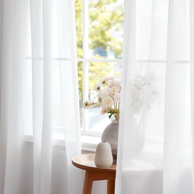 Detalle de Deconovo Tende Voile bianche 132x214 cm, 2 pezzi in poliestere traspirante