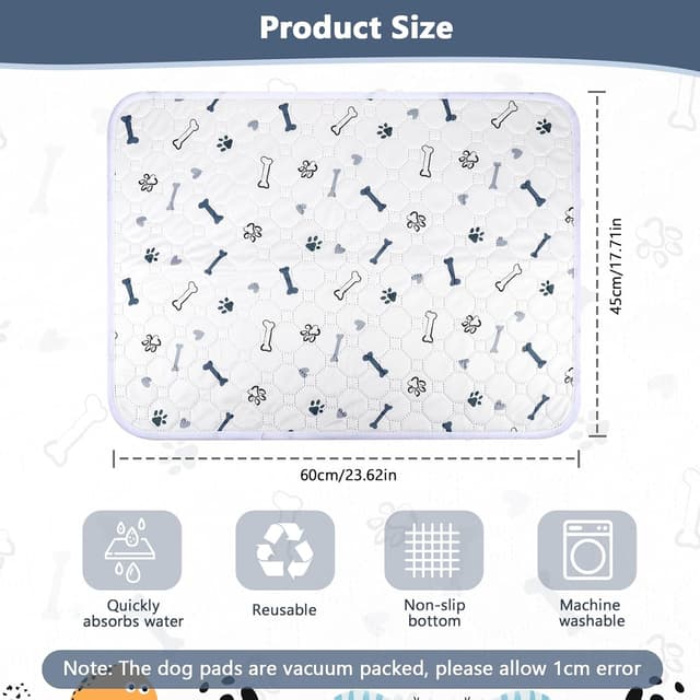 Detalle de Zocipro 2 Pack Washable Puppy Pads (45x60cm) – Reusable, Waterproof Training Pee Pads for Home & Travel