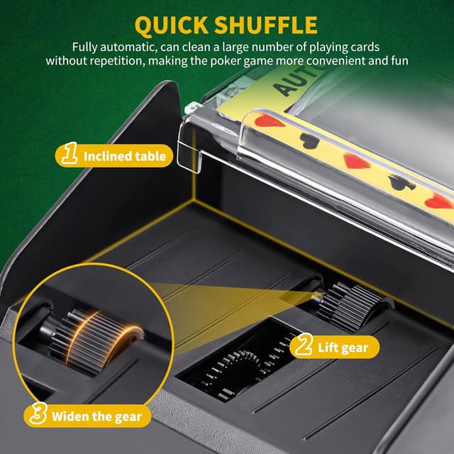 Detalle de ZONJIE Automatic Card Shuffler Machine (4 Deck) – USB or Battery Electronic Card Shuffler