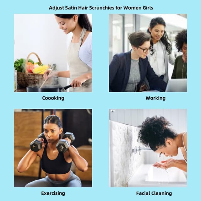 Detalle 2 de 6 Pack Black Adjustable Afro Puff Hair Ties with Satin Elastic Bands (Deep Black)