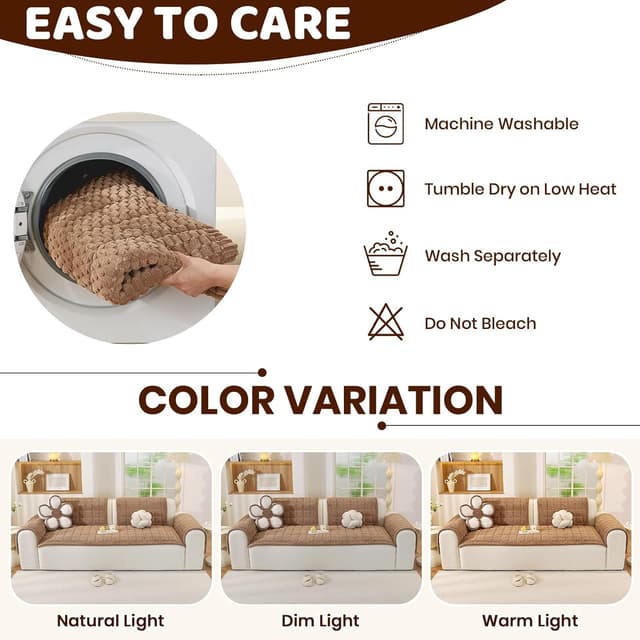 Detalle de Royhom Copridivano spesso in peluche corto marrone 50 x 60 cm con antiscivolo