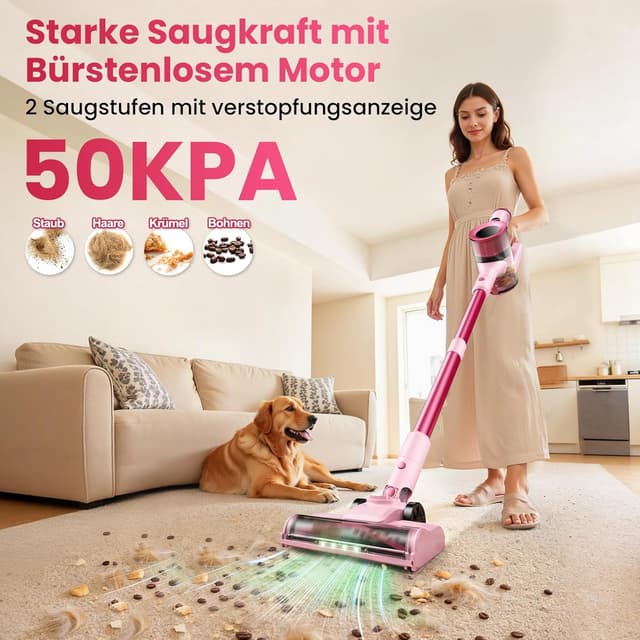 Detalle 2 de Dzaki 50000Pa Akku-Staubsauger (kabellos) mit Smart-Display, Standfunktion & Anti-Verhedderungsbürste