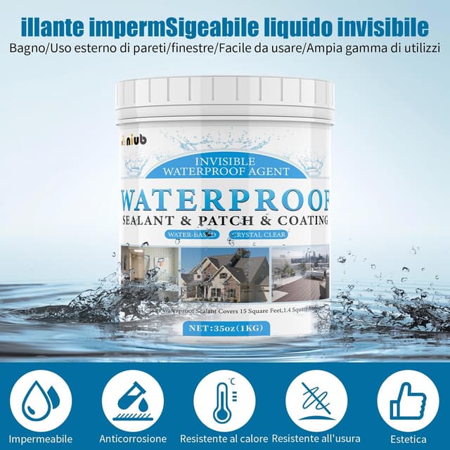Detalle 2 de NIUB sigillante impermeabile trasparente 1KG: guaina liquida invisibile per terrazzi, balconi e superfici
