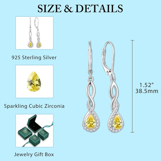 Detalle de FJ Damen Ohrringe mit Geburtsstein und 925 Sterling Silber Unendlichkeit – hängend