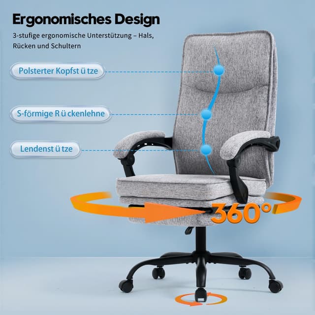 Thumbnail 2 de MZLEE Bürostuhl mit Liegefunktion 150 kg