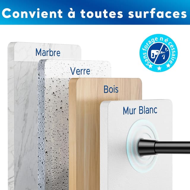 Detalle 2 de Tringle à rideaux extensible sans perçage BSYXLSX noire 70–100 cm