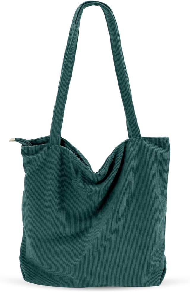 Detalle de CNMTCCO Damen Shopper Tote Bag mit Reißverschluss – große Cord-Tragetasche für Schule, Arbeit & Alltag
