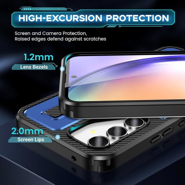 Detalle de Tuvror Hülle für Samsung Galaxy A54 mit Ständer – stoßfeste PC/TPU Schutzhülle mit 360° drehbarem Ring, Blau