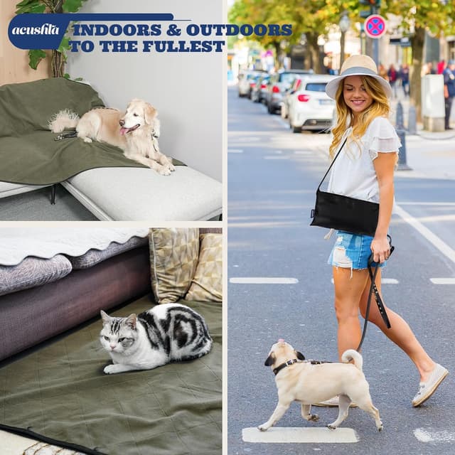 Detalle de ACUSHLA Haustier Decke Camping 100 x 70 cm – faltbar, wasserdicht, mit Tasche