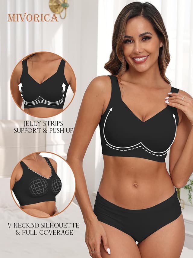 Detalle 2 de Mivorica No Wired Seamless Wireless Full Coverage Support Bra for Women (jelly soft comfort)