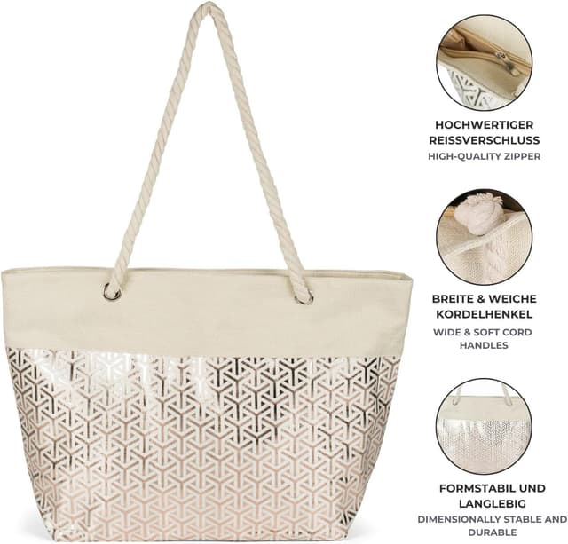 Detalle 2 de styleBREAKER Ladies XXL borsa da spiaggia grande con motivo a infinito metallico e tracolla