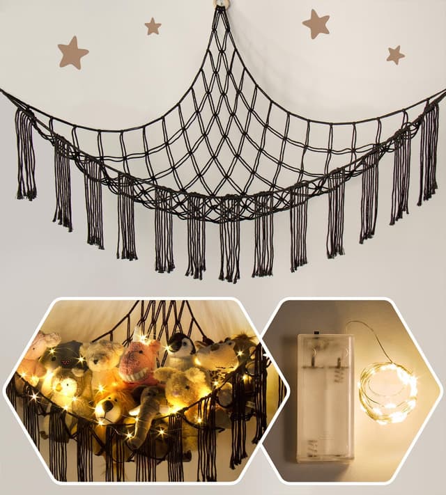 Detalle de Macrame Stuffed Animal Hammock Corner with LED Light