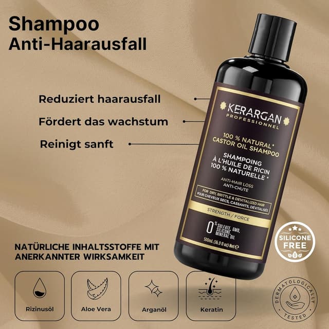 Detalle de KERARGAN Duo Anti-Haarausfall Shampoo & Leave-in Pflege mit Rizinusöl – 500 ml + 350 ml