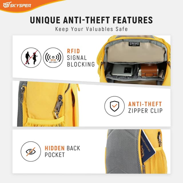 Detalle de SKYSPER Sling Bag RFID Cross Body Bag (Recycled) – Travel Daypack for Tablet, Phone & Essentials