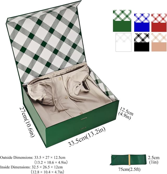 Detalle 2 de Tekhoho Grün große Geschenkbox mit Magnetdeckel und Schleife, 33,5 x 27 x 12,5 cm