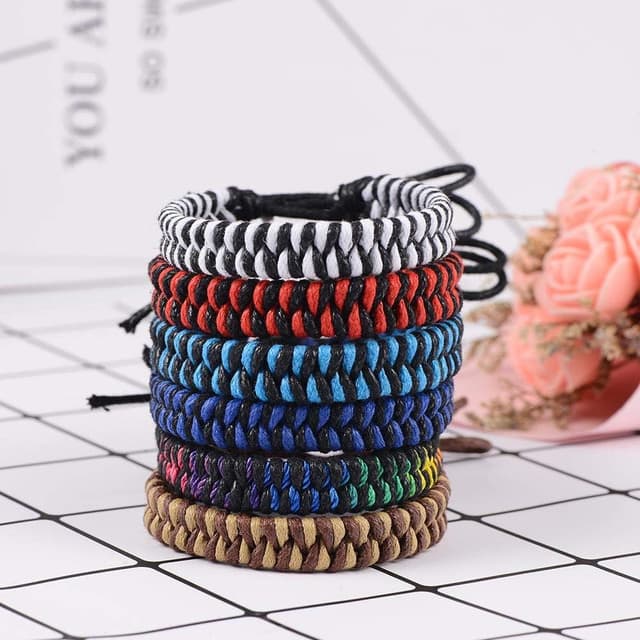 Detalle 2 de Pack de 6 bracelets tressés en corde VU100, bracelets d’amitié faits main (unisexe, ajustables)