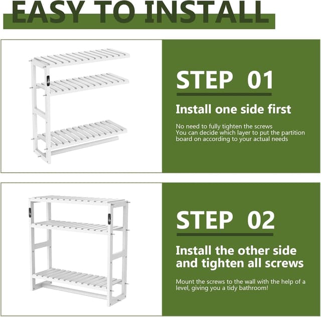 Detalle 2 de Bamworld 3-Tier Adjustable Bamboo Over-the-Toilet Rack Shelf Storage (White)