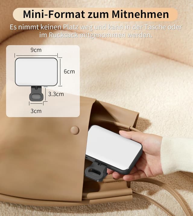 Detalle de TONEOF Selfie Licht mit 360° Drehclip – tragbares LED-Blitzlicht fürs Handy, 10 Helligkeitsstufen