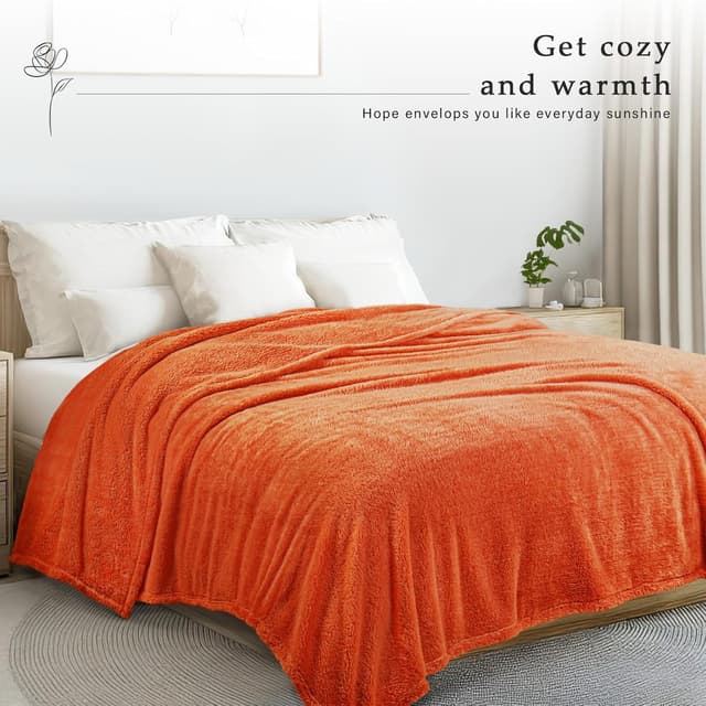 Detalle de Exclusivo Mezcla Plaid polaire velours 230x270 cm Orange – couverture douce et moelleuse pour canapé ou lit