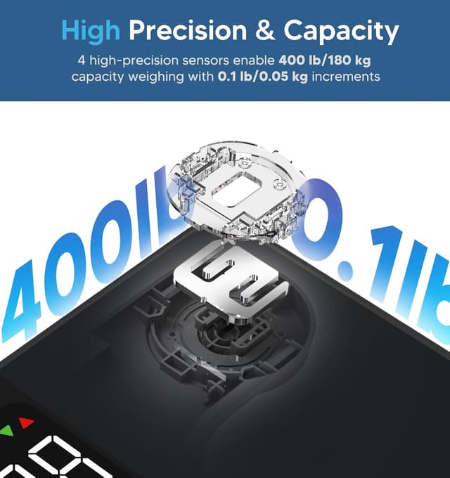 Detalle de GE Smart Bathroom Scale with Bluetooth and 14 Body Composition Metrics (400 lb capacity) – Black