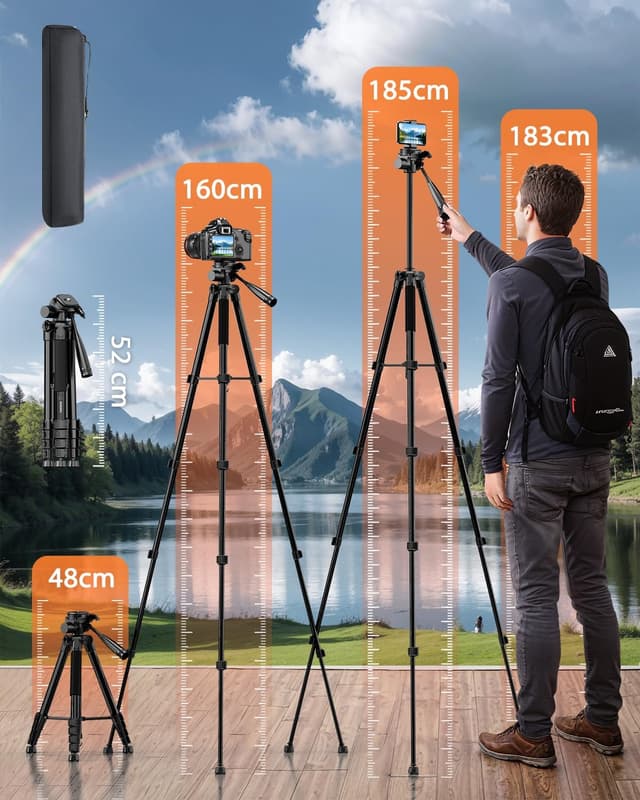 Detalle de SHUTSMI 184 cm Kamerastativ (leicht, 360° Kugelkopf) mit Tragetasche