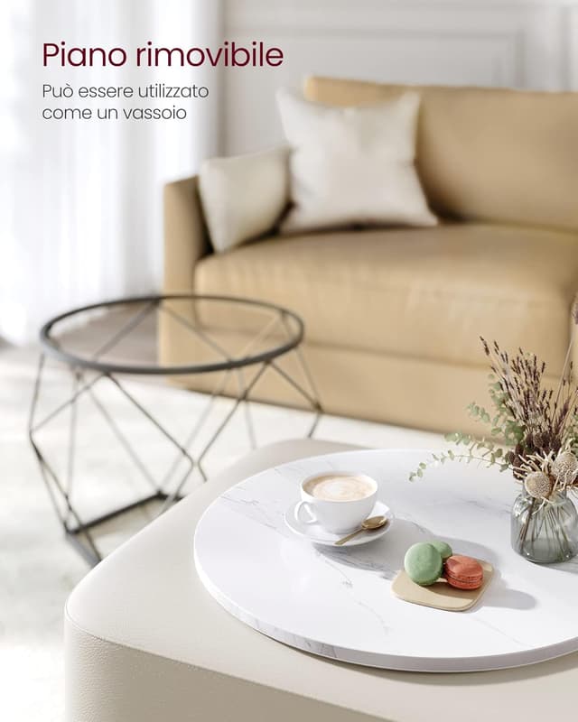 Detalle 2 de VASAGLE set di 2 tavolini da caffè rotondi con incastro LET040B59, piano rimovibile, bianco e nero