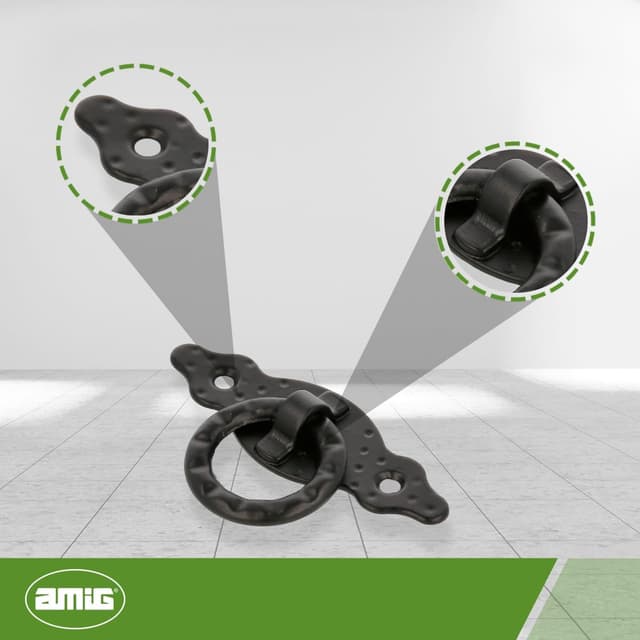 Detalle 2 de Amig Poignée horizontale Modèle 1000 en acier noir, 80 x 28 x 1,5 mm avec anneau et plaque pointillée