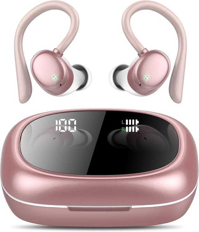 Detalle de KT1 Bluetooth 5.3 Wireless Earbuds with Earhook, Dual LED Display, 4 Mic ENC & IPX7