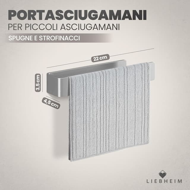 Detalle 2 de Barra portasciugamani in acciaio inox da incollare LIEBHEIM senza forare (nastro adesivo extra large, 22 cm)