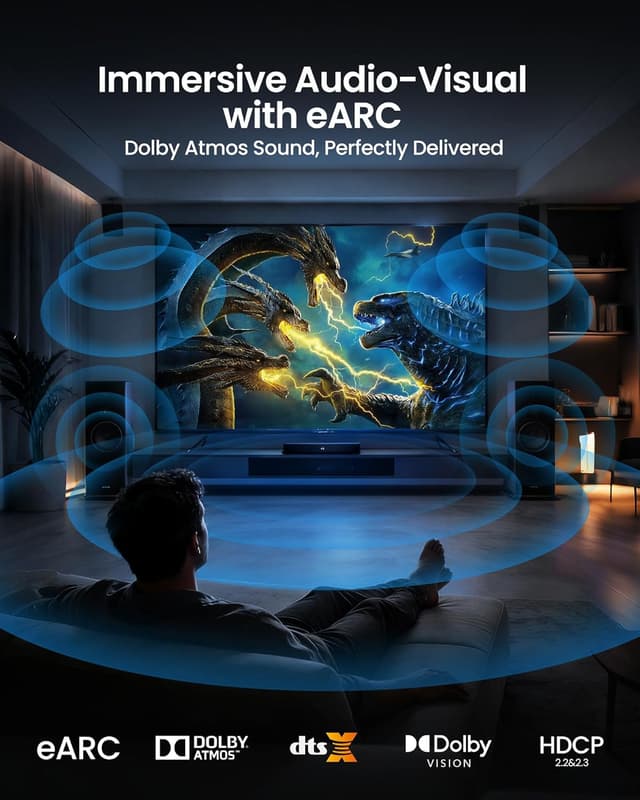 Detalle de Silkland Certified HDMI 2.1 Cable (5FT) for PS5 and Xbox Series X|S — 4K@120Hz, 8K@60Hz, 48Gbps