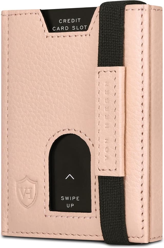 Detalle de VON HEESEN Slim Wallet mit Münzfach & RFID-Schutz – Leder-Geldbeutel im Kartenformat