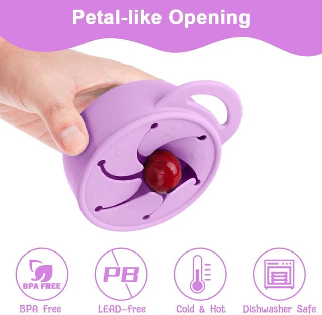 Thumbnail 3 de Vicloon Tazza per Spuntino in silicone 350 ml con coperchio a petali e maniglia, viola (anti-rovesciamento)