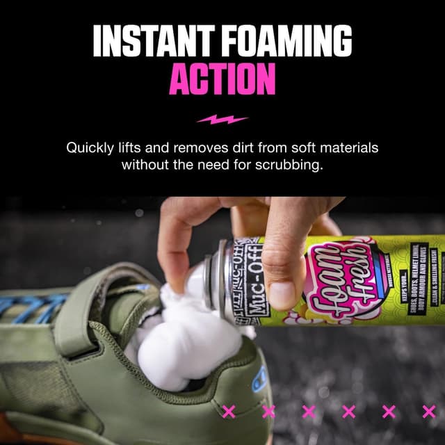 Detalle de Muc-Off Foam Fresh-Schaum (400 ml) – schäumendes Sofort-Reinigungsmittel mit Zitrusduft für Helmfutter, Handschuhe und Stiefel