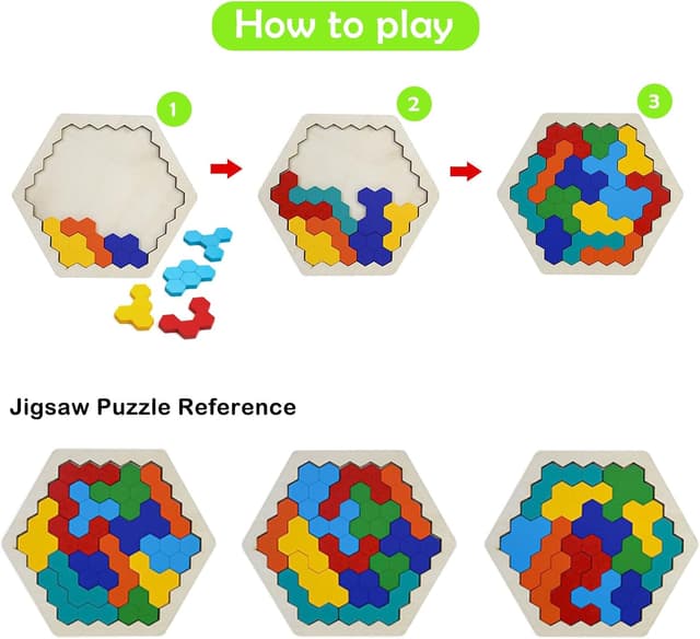 Detalle de EACHHAHA Hexagon Holzpuzzle Box – Montessori Lernspielzeug aus Lindenholz für logisches Denken