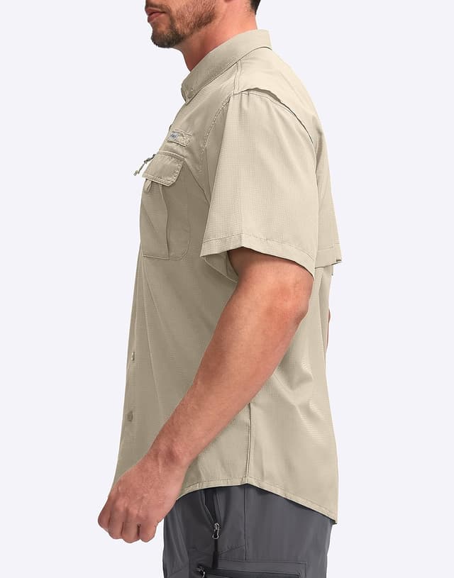 Detalle de Pudolla Men’s Short Sleeve Fishing Shirts with UPF50+ and Zipper Pockets