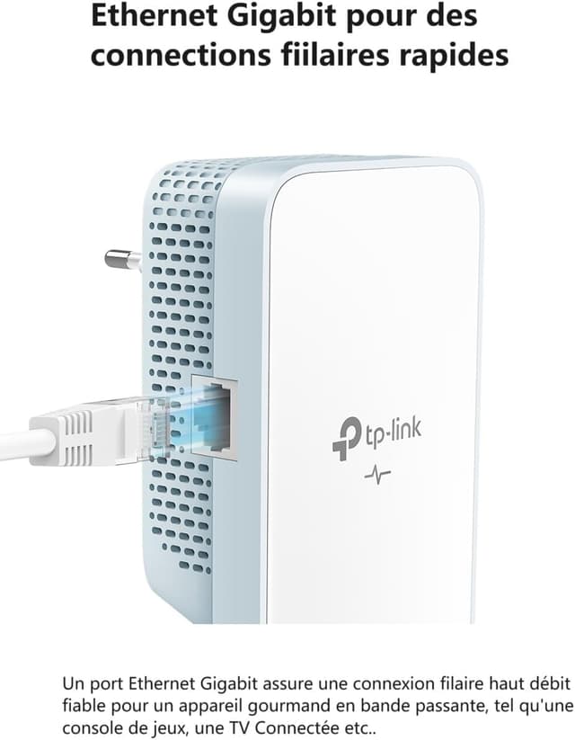 Detalle 2 de TP-Link WLAN 1000 MBit Powerline Adapter Kit (HomePlug AV2) – pack de 2 adaptateurs Wi‑Fi double bande