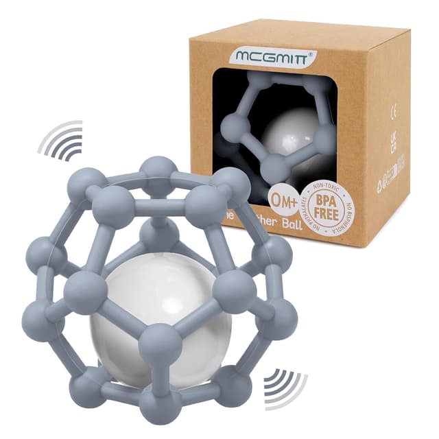 Detalle de MCGMITT Baby-Beißring mit Rassel-Ball aus Silikon (grau) für Babys 3–12 Monate