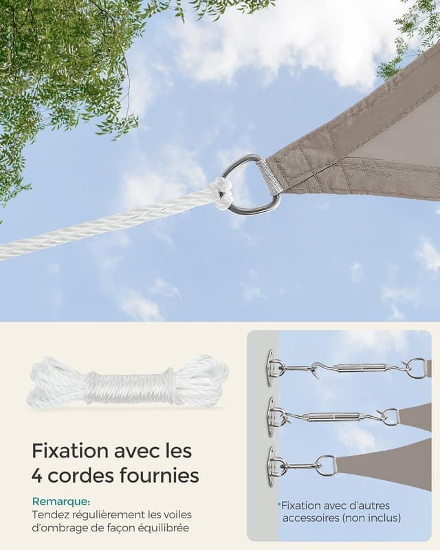 Thumbnail 6 de SONGMICS Voile d’ombrage rectangulaire 3 x 5 m GSH35TP – taupe, hydrofuge et anti-UV