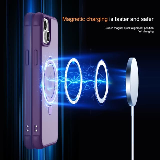 Detalle de CHAOFEnG Magnetic iPhone 14 Case with Metal Ring Stand (Purple)