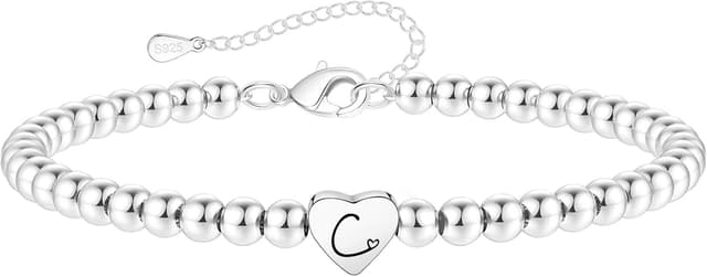 Thumbnail 6 de Crownette S925 Silver Bead Bracelet adjustable heart initial 💍
