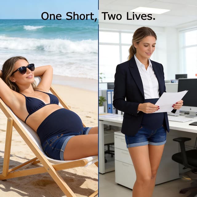 Detalle de Fitglam Women’s Over-Belly Maternity Shorts with Pockets (Denim Stretch)