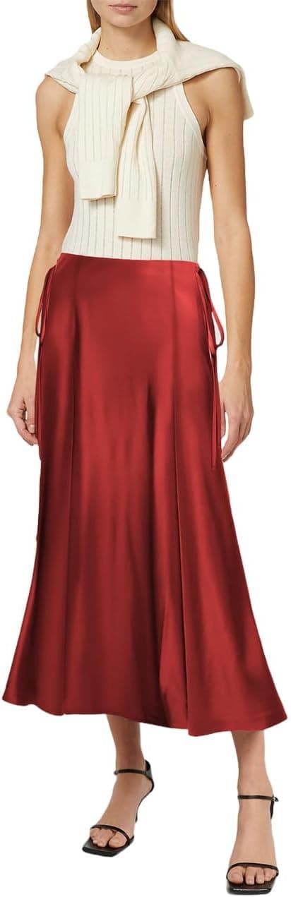 Detalle de MAYFASEY Women’s Satin Midi Skirt with High Waist & Side Zip