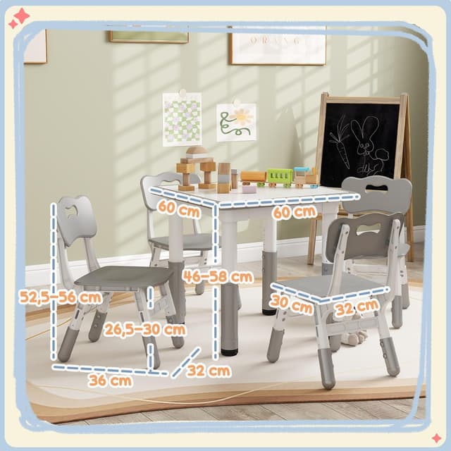 Thumbnail 6 de AIYAPLAY Ensemble Table et chaises Enfants Gris 5 pièces