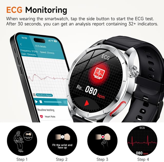 Detalle de Lgnitek 2026 Smartwatch (1.43" AMOLED) with Blood Pressure & ECG, HRV, SpO2, Sleep, 120 Sports Modes (IP68)