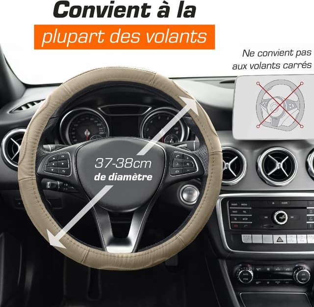 Detalle 2 de Upgrade4cars Couvre-volant universel beige en simili-cuir (37–39 cm)