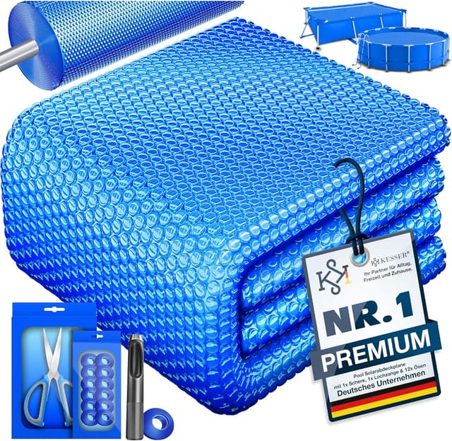 Detalle de KESSER® Pool-Solarabdeckplane rund Ø 366 cm (Solarfolie 120 µm), zuschneidbar – inkl. Schere, Lochzange & Ösen