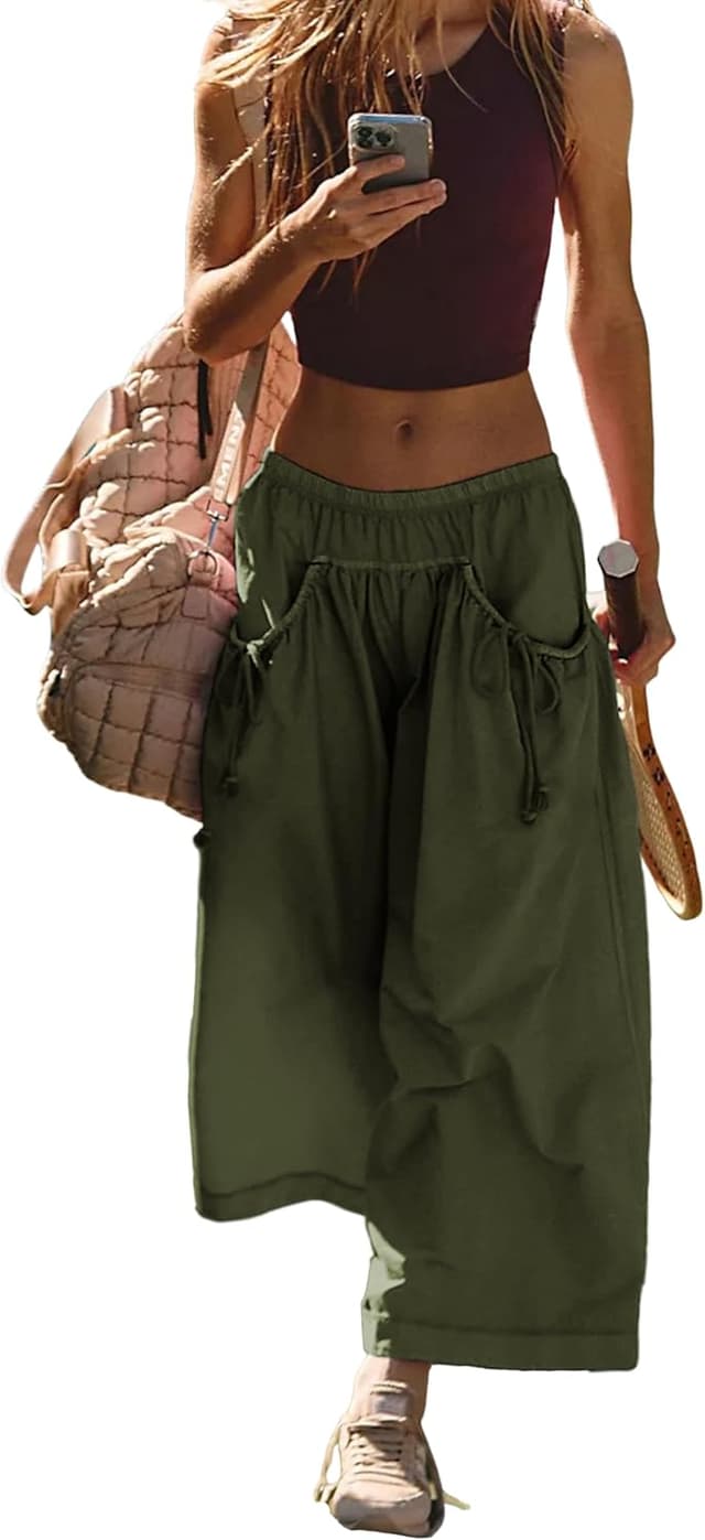 Thumbnail 6 de Hooever Women’s Loose Wide-Leg Track Pants with Drawstring, Elastic Waist & Capri Hiking Fit