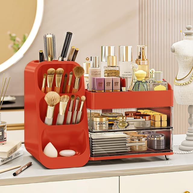 Imagen de Red Makeup Organizer with Drawers 6‑Compartment en OfertitasTOP