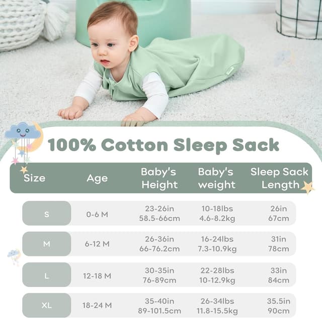 Detalle de Yoofoss Baby Sleeping Bag 0.5 Tog (12–18 Months) 2 Pack – 100% Organic Cotton Summer Sleep Sack
